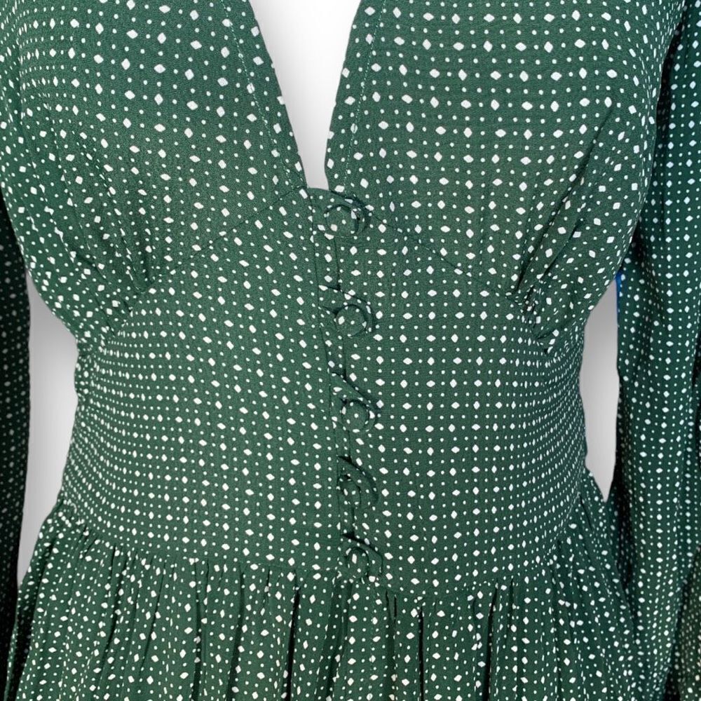Past Life The Collective Mae Maxi Dress Forrest Green White Flowy Deep V Neck - Picture 6 of 12